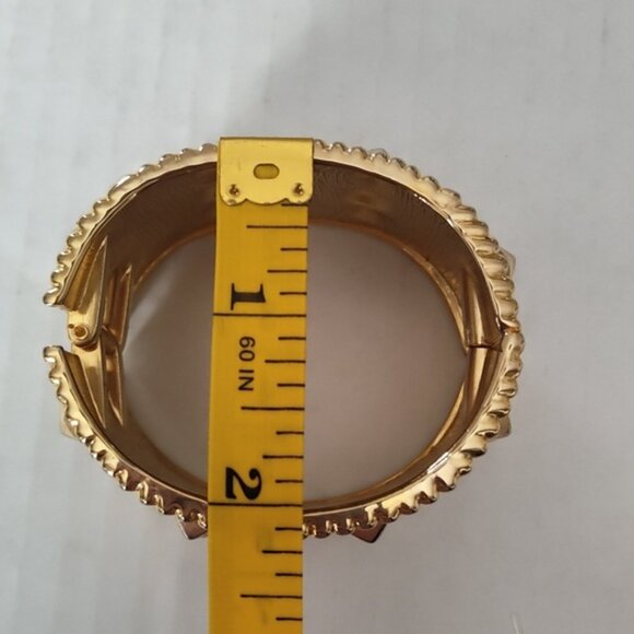 Gold Tone Studded Textured Women's Hinged Cuff Bracelet - Picture 7 of 7